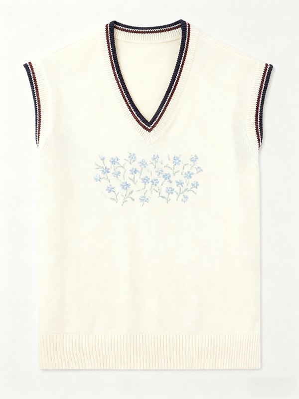 100% Cotton Knitted V-Neck Sleeveless Vest