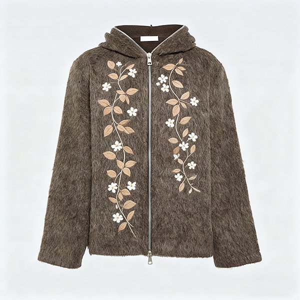 Men's Fall Winter Long Sleeve Zip-Front Alpaca Wool Hoodie